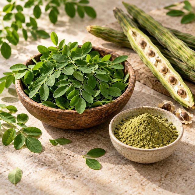 Daun moringa dan buah kelor