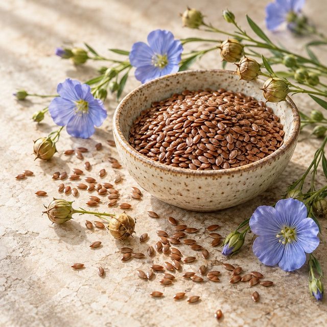 Biji flaxseed dalam mangkuk