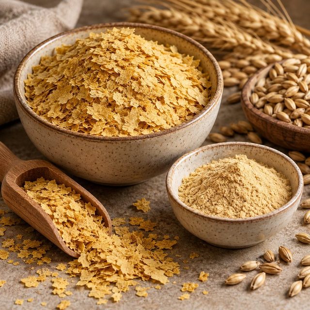 Kepingan brewer's yeast dalam mangkuk