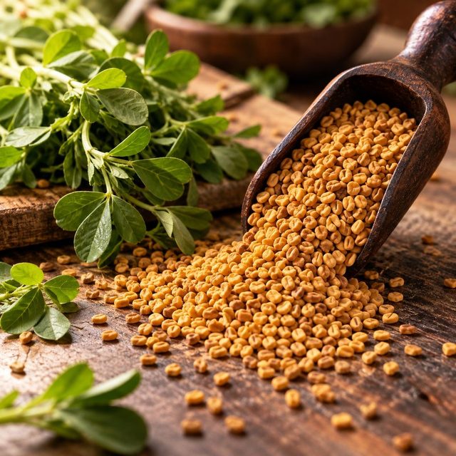Biji fenugreek dan daun
